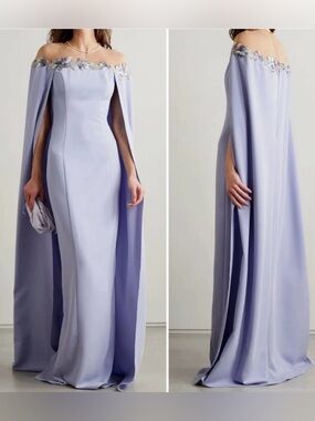 Marchesa Notte Illusion Cape Effect Crepe Gown Lilac Purple Silver NEW 2